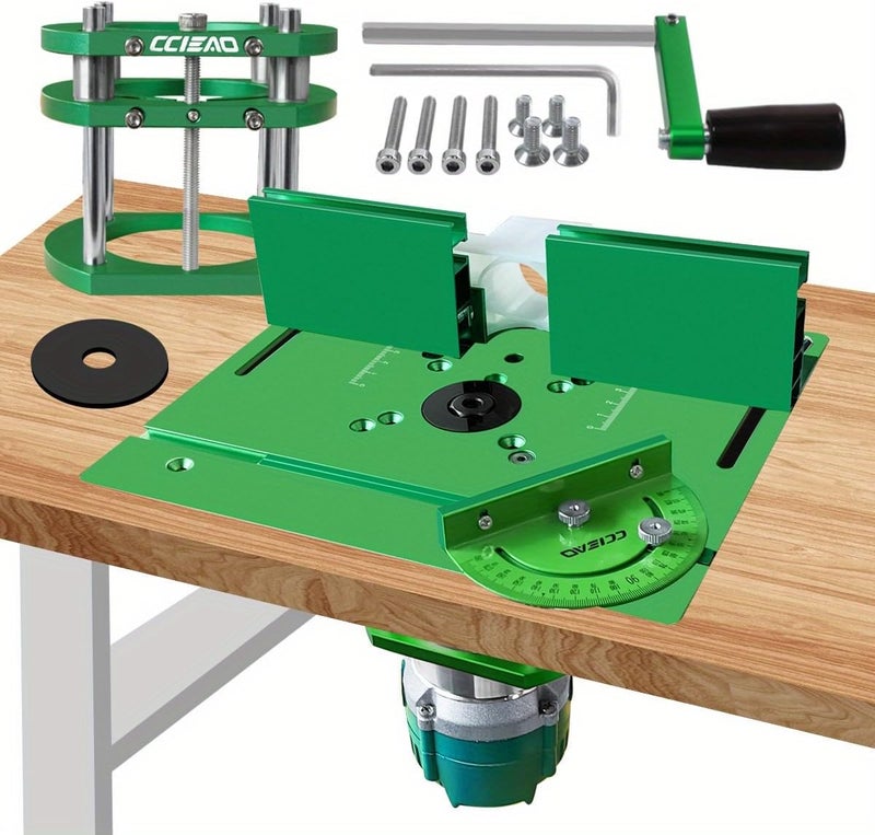 CCIEAO Router Table Lift System for 65mm Diameter Motors, Router Lift Base with Router Table Insert Plate for Router Working Benches Woodworking Engraving DIY Tools - Image 1